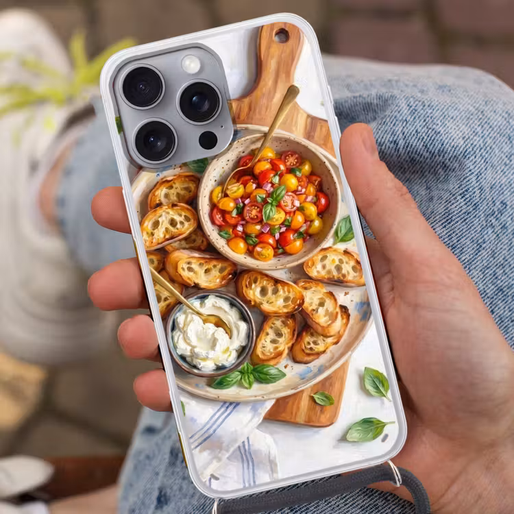 Eten - Tomaat - Brood - Kleurrijk - Keuken Hoesje iPhone 16 Pro Max met koord klein -sfeer3