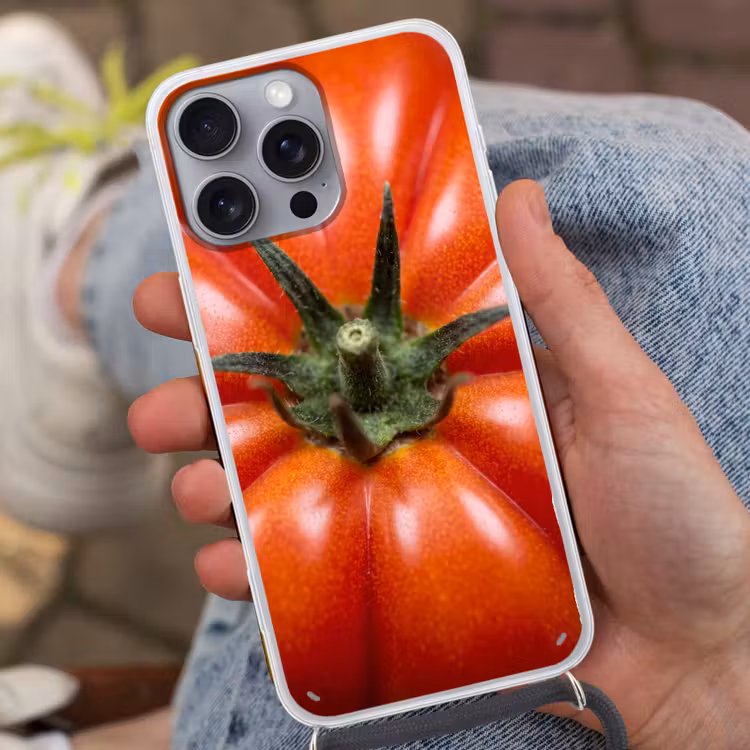 Phone case crossbody - Food - Tomato - Red - Eten - Tomaat - Rood Hoesje iPhone 16 Pro Max met koord klein