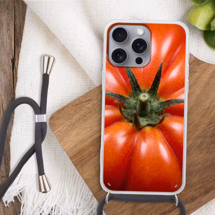 Phone case crossbody - Food - Tomato - Red - Eten - Tomaat - Rood Hoesje iPhone 16 Pro Max met koord klein