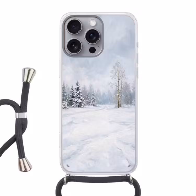 Bospad - Dennen - Sneeuw - Winter - Rustgevend Hoesje iPhone 16 Pro Max met koord klein -3d