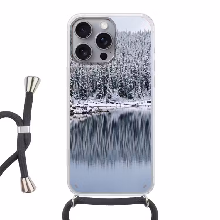 Bos - Reflectie - Meer - Winter - Serene Hoesje iPhone 16 Pro Max met koord klein -3d