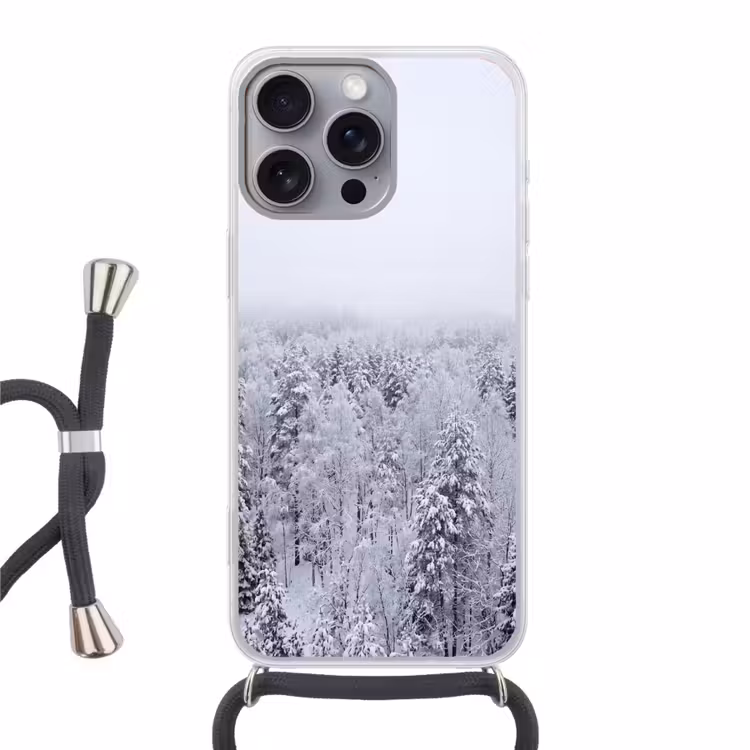 Bos - Sneeuw - Winter - Natuur - Wit Hoesje iPhone 16 Pro Max met koord klein -3d