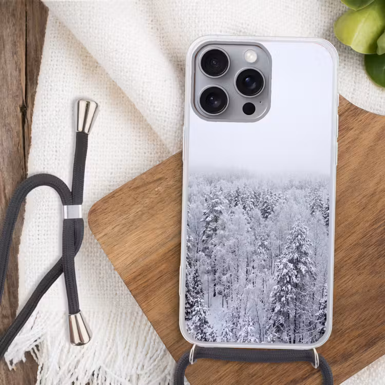 Bos - Sneeuw - Winter - Natuur - Wit Hoesje iPhone 16 Pro Max met koord klein -sfeer4