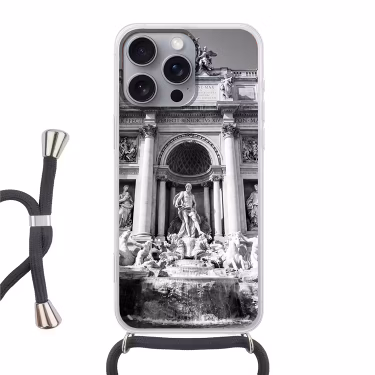 Fontein - Beelden - Architectuur - Zwart-wit Hoesje iPhone 16 Pro Max met koord klein -3d