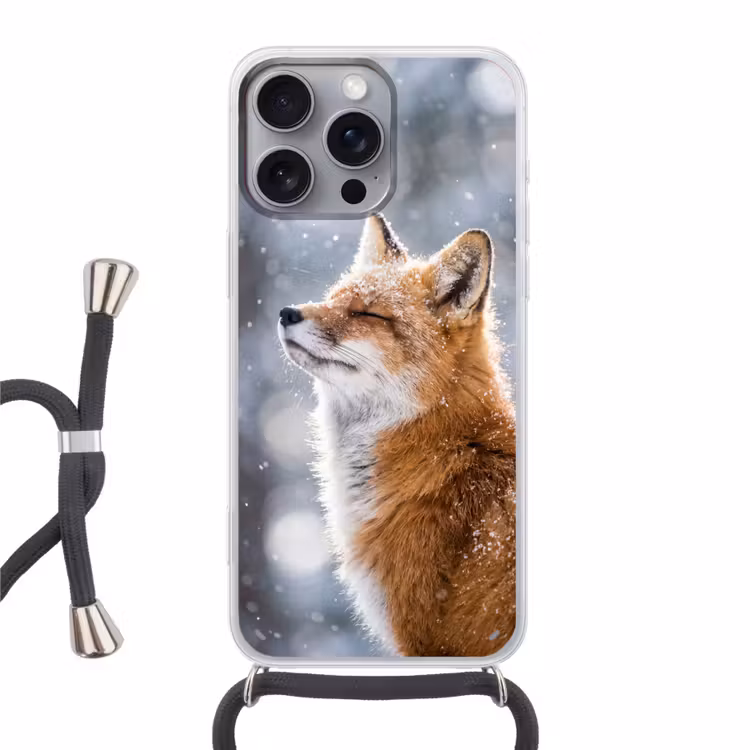 Vos - Sneeuwval - Portret - Winter - Sfeervol Hoesje iPhone 16 Pro Max met koord klein -3d