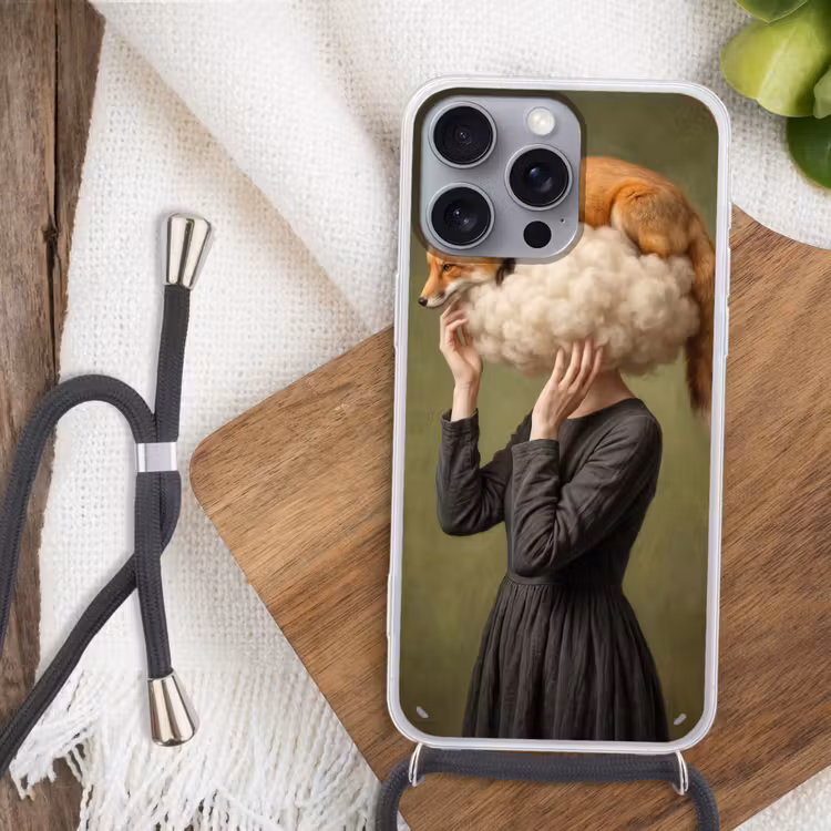 Vos - Surrealistisch - Groen Hoesje iPhone 16 Pro Max met koord klein -sfeer4