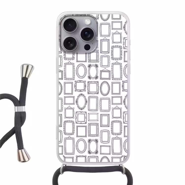 Lijsten - Patroon - Decoratie - Schets - Zwart-wit Hoesje iPhone 16 Pro Max met koord klein -3d