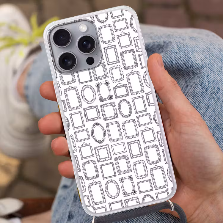 Lijsten - Patroon - Decoratie - Schets - Zwart-wit Hoesje iPhone 16 Pro Max met koord klein -sfeer3