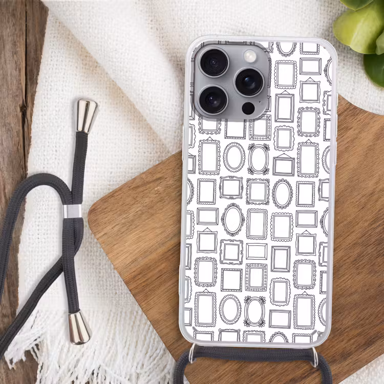 Lijsten - Patroon - Decoratie - Schets - Zwart-wit Hoesje iPhone 16 Pro Max met koord klein -sfeer4