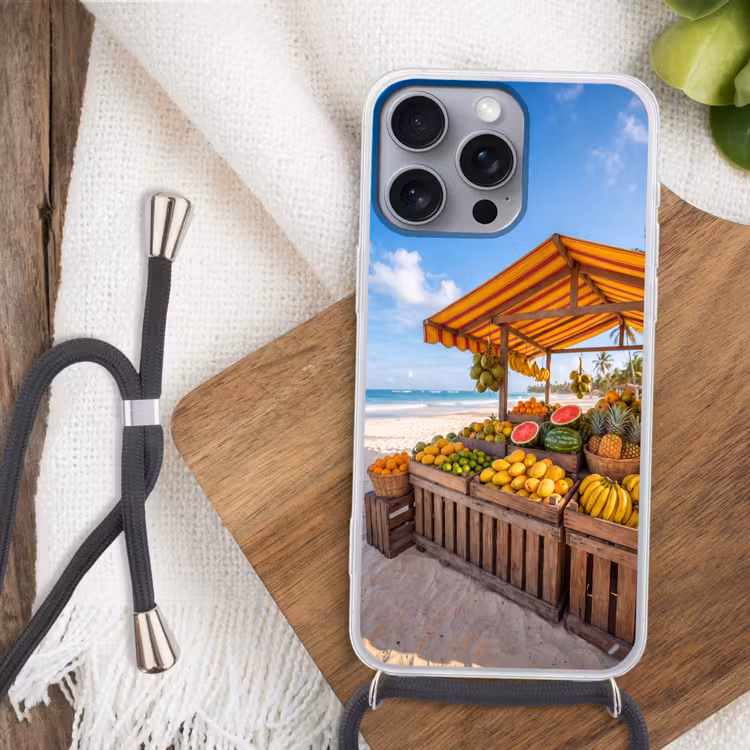 Phone case crossbody - Fruit - Beach - Tropical - Fruit - Strand - Tropisch Hoesje iPhone 16 Pro Max met koord klein