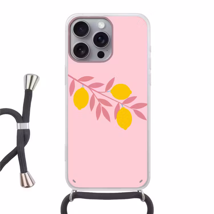 Fruit - Tak - Natuur - Abstract - Roze Hoesje iPhone 16 Pro Max met koord klein -3d