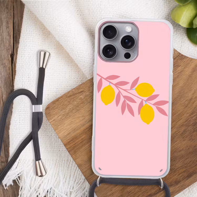 Fruit - Tak - Natuur - Abstract - Roze Hoesje iPhone 16 Pro Max met koord klein -sfeer4