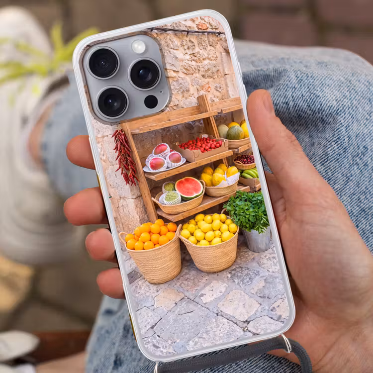 Phone case crossbody - Fruit - Market - Fresh - Fruit - Markt - Vers Hoesje iPhone 16 Pro Max met koord klein