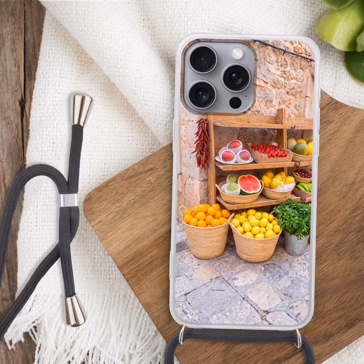 Phone case crossbody - Fruit - Market - Fresh - Fruit - Markt - Vers Hoesje iPhone 16 Pro Max met koord klein