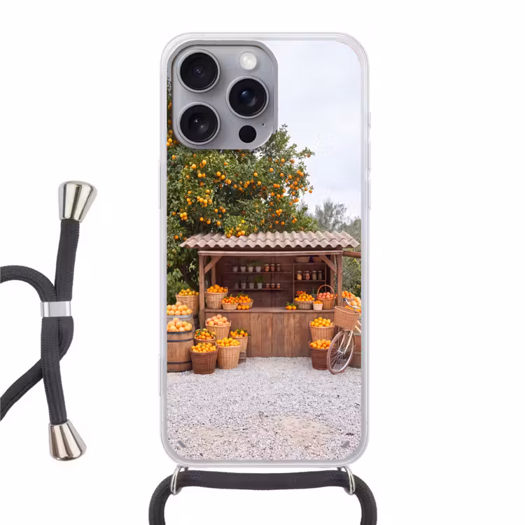 Phone case crossbody - Fruit - Market - Rural - Fruit - Markt - Landelijk Hoesje iPhone 16 Pro Max met koord klein