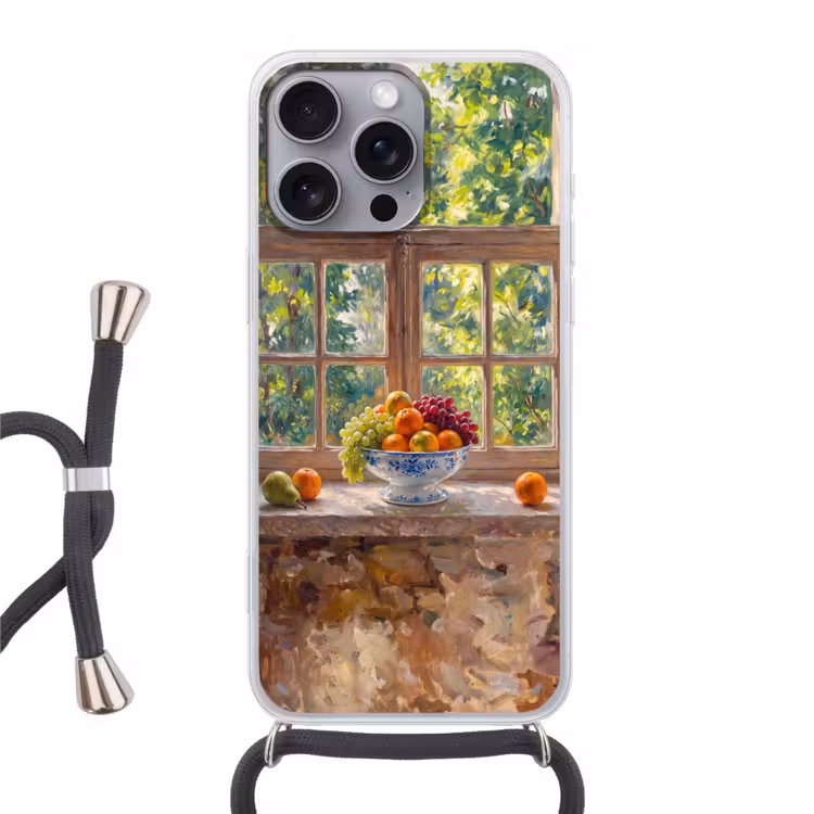 Phone case crossbody - Fruit - Windowsill - Nature - Fruit - Vensterbank - Natuur Hoesje iPhone 16 Pro Max met koord klein