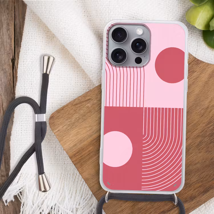 Geometrie - Patroon - Abstract - Roze - Modern Hoesje iPhone 16 Pro Max met koord klein -sfeer4