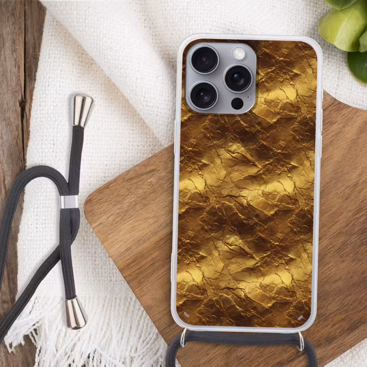 Bladgoud - Textuur - Goud Hoesje iPhone 16 Pro Max met koord klein 804 -sfeer4