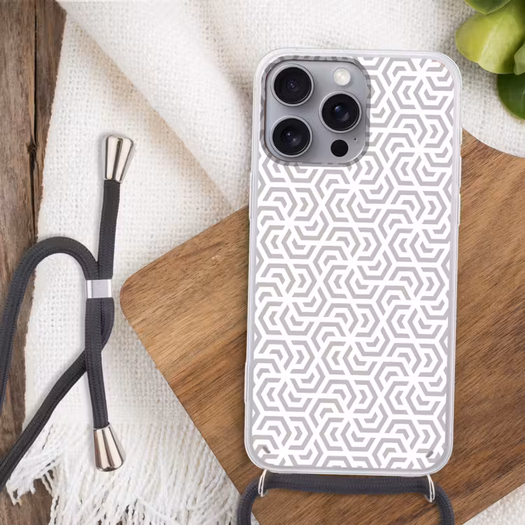 Grafisch - Patroon - Modern - Hexagon Hoesje iPhone 16 Pro Max met koord klein 804 -sfeer4