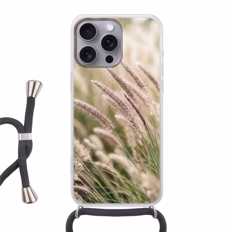 Gras - Close up - Groen Hoesje iPhone 16 Pro Max met koord klein -3d