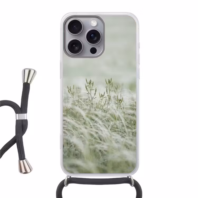 Grassen - Minimalistisch - Groen Hoesje iPhone 16 Pro Max met koord klein -3d
