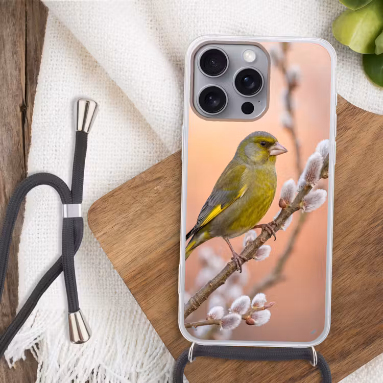 Groenling - Katjes - Lente - Natuur - Zacht Hoesje iPhone 16 Pro Max met koord klein -sfeer4