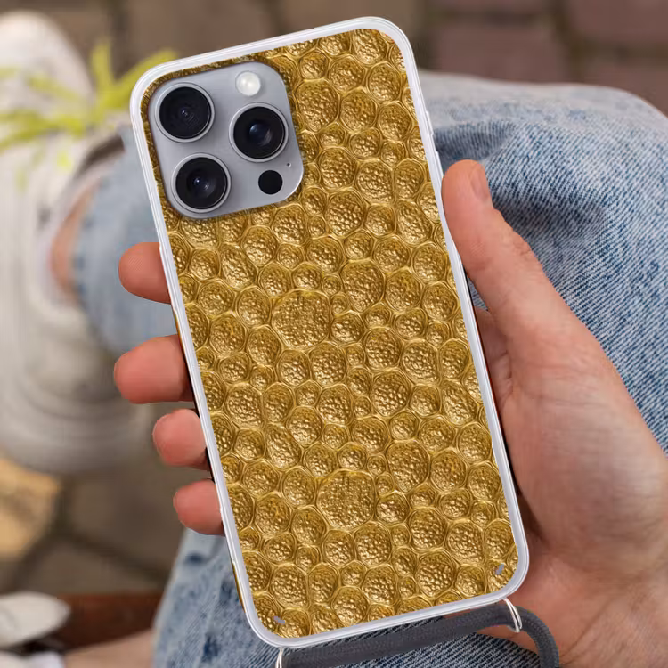 Gehamerd - Mozaïek - Antiek - Goud Hoesje iPhone 16 Pro Max met koord klein 804 -sfeer3