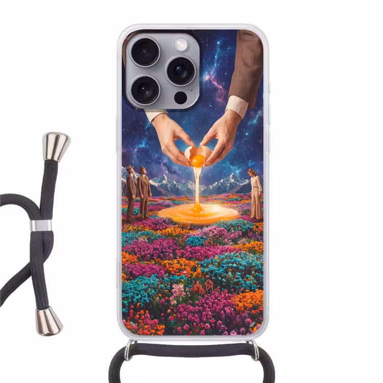 Phone case crossbody - Hands - Egg - Surrealism - Handen - Ei - Surrealisme Hoesje iPhone 16 Pro Max met koord klein