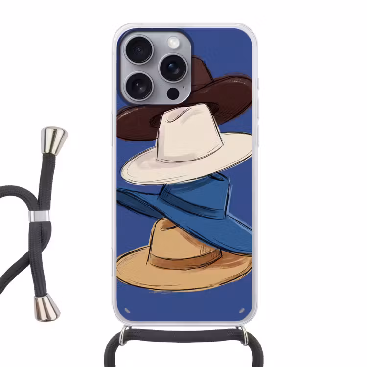 Hoeden - Gestapeld - Mode - Kleurrijk - Illustratie Hoesje iPhone 16 Pro Max met koord klein -3d