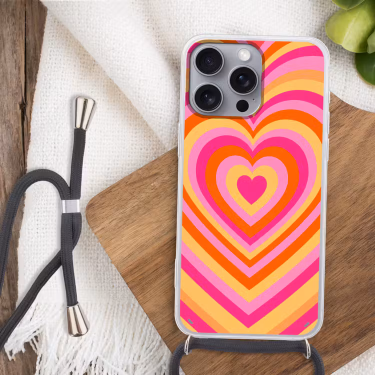 Hart - Concentrisch - Abstract - Liefde - Kleurrijk Hoesje iPhone 16 Pro Max met koord klein -sfeer4