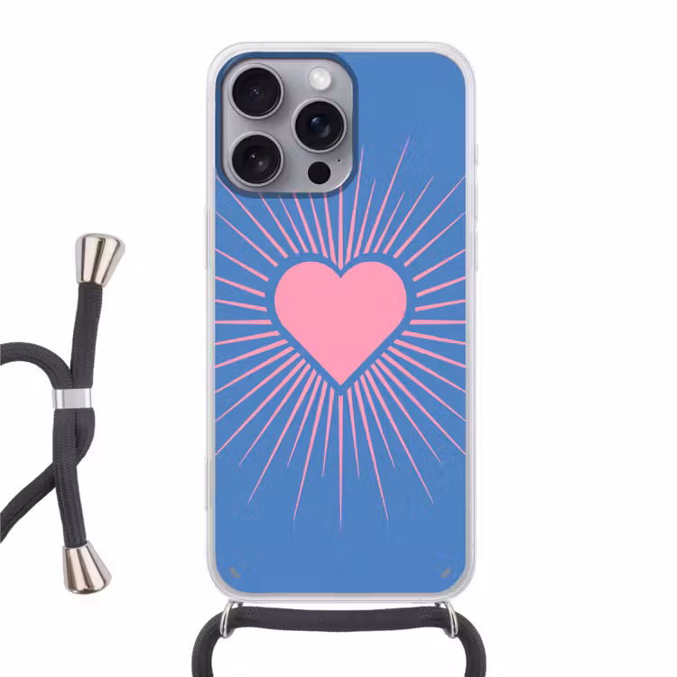 Hart - Stralen - Liefde - Modern - Roze Hoesje iPhone 16 Pro Max met koord klein -3d