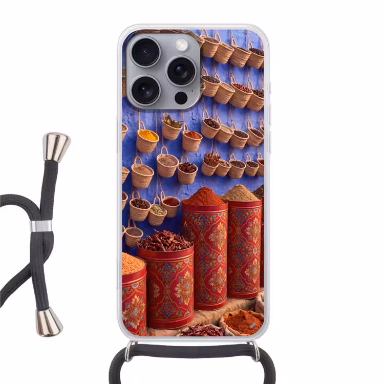 Phone case crossbody - Herbs - Baskets - Market - Kruiden - Manden - Markt Hoesje iPhone 16 Pro Max met koord klein