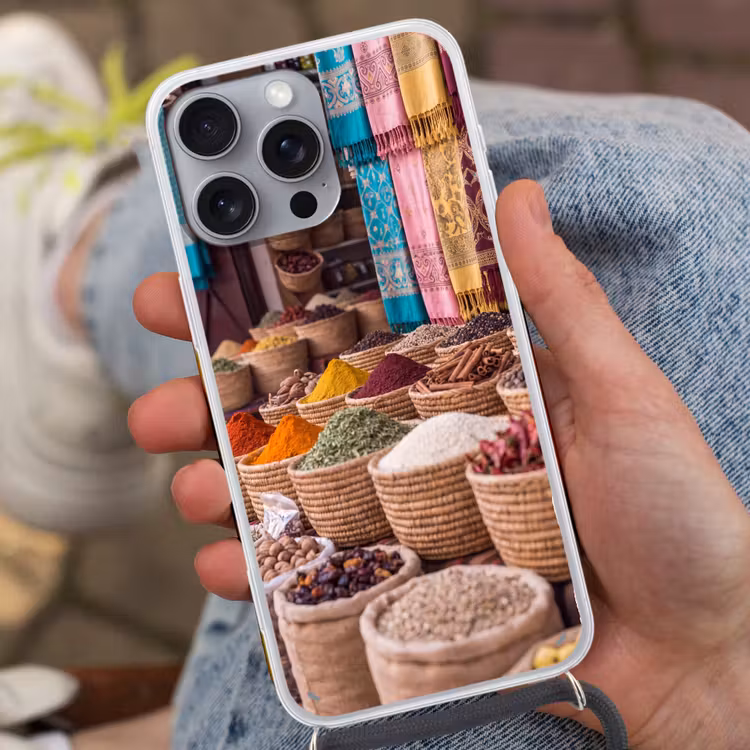Phone case crossbody - Herbs - Baskets - Oriental - Kruiden - Manden - Oosters Hoesje iPhone 16 Pro Max met koord klein