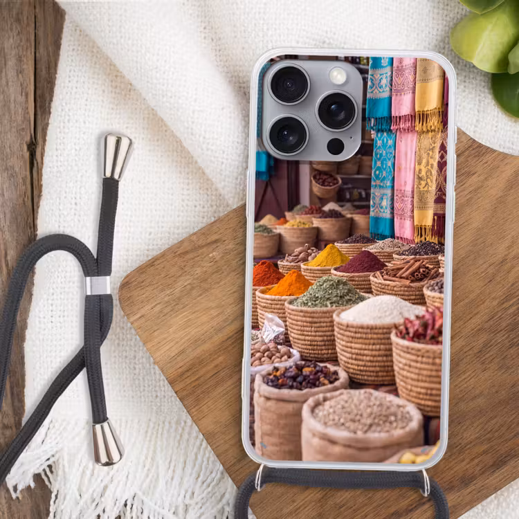 Phone case crossbody - Herbs - Baskets - Oriental - Kruiden - Manden - Oosters Hoesje iPhone 16 Pro Max met koord klein