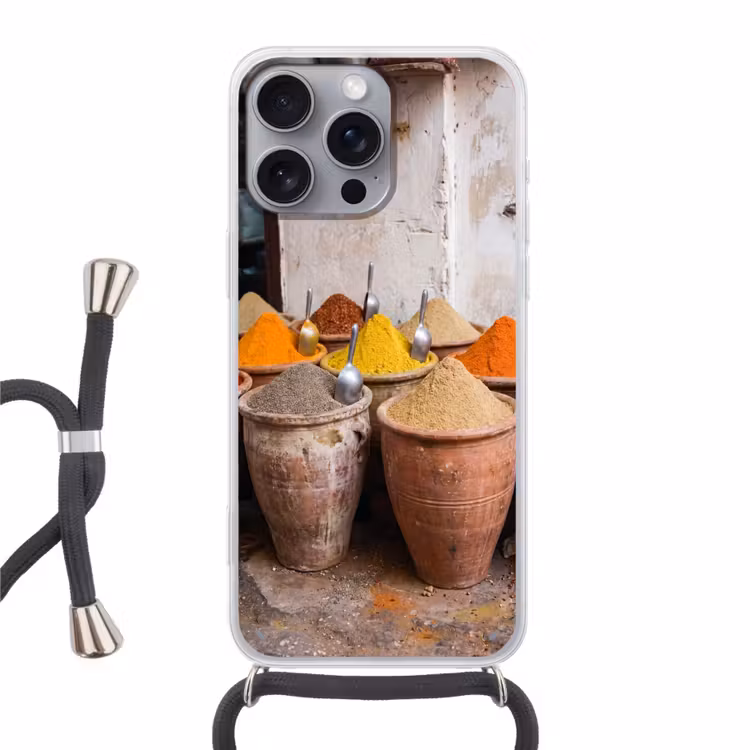 Phone case crossbody - Herbs - Jars - Asian - Kruiden - Potten - Oosters Hoesje iPhone 16 Pro Max met koord klein