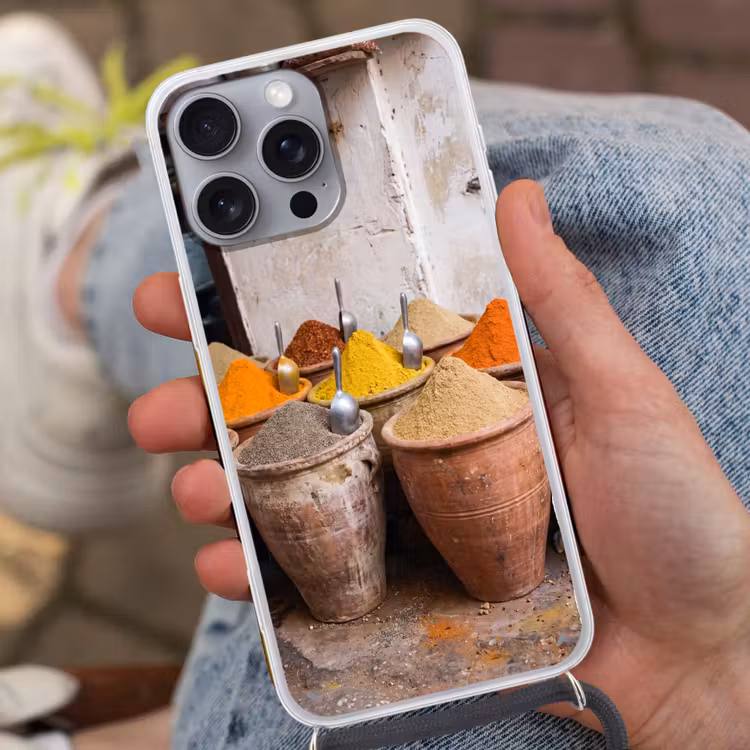 Phone case crossbody - Herbs - Jars - Asian - Kruiden - Potten - Oosters Hoesje iPhone 16 Pro Max met koord klein