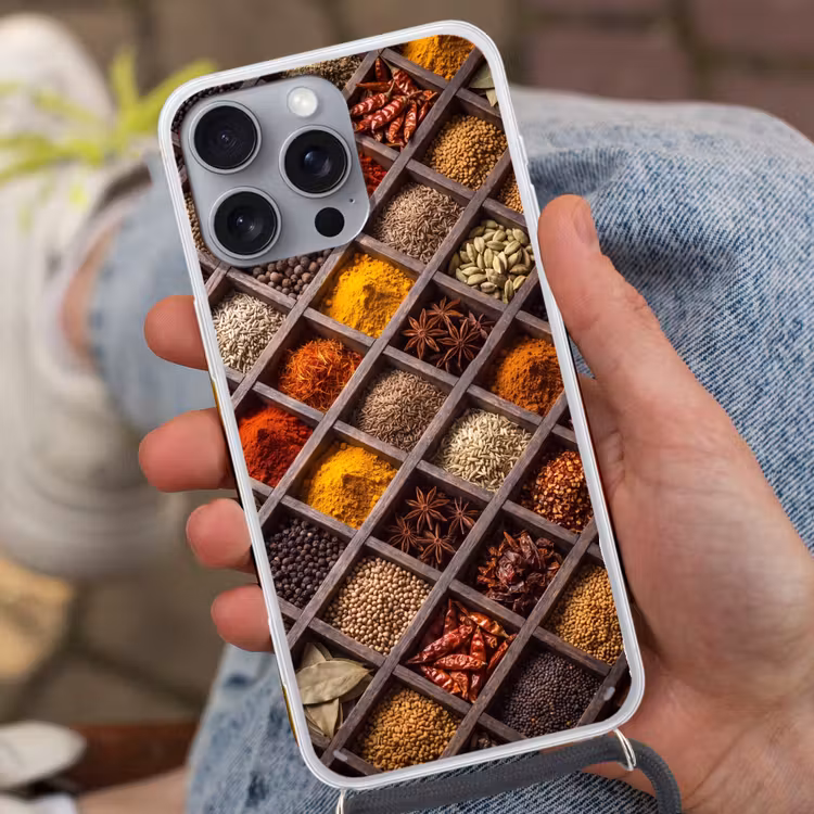 Phone case crossbody - Herbs - Wood - Food - Kruiden - Houten - Eten Hoesje iPhone 16 Pro Max met koord klein