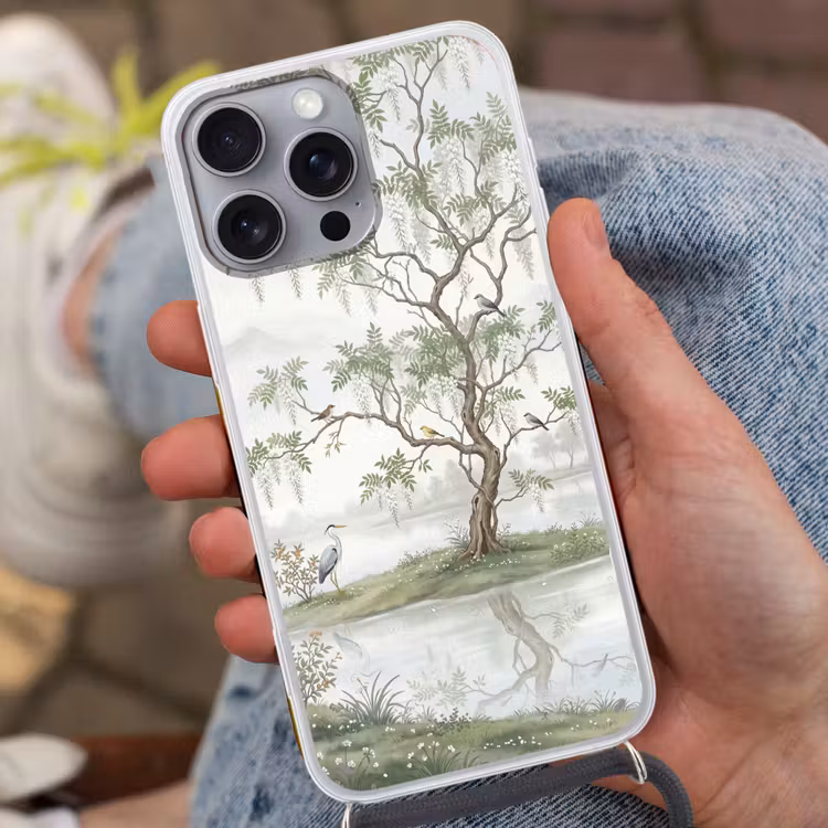 Reiger - Landschap - Groen Hoesje iPhone 16 Pro Max met koord klein -sfeer3