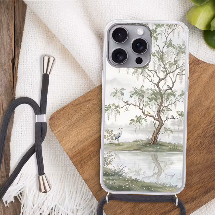 Reiger - Landschap - Groen Hoesje iPhone 16 Pro Max met koord klein -sfeer4