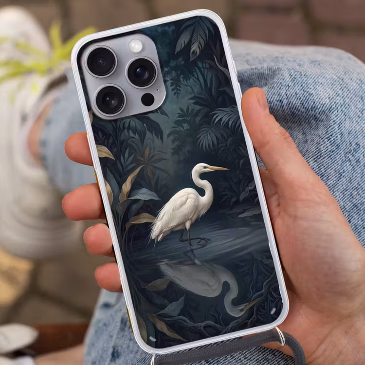 Reiger - Water - Natuur - Modern - Wit Hoesje iPhone 16 Pro Max met koord klein -sfeer3