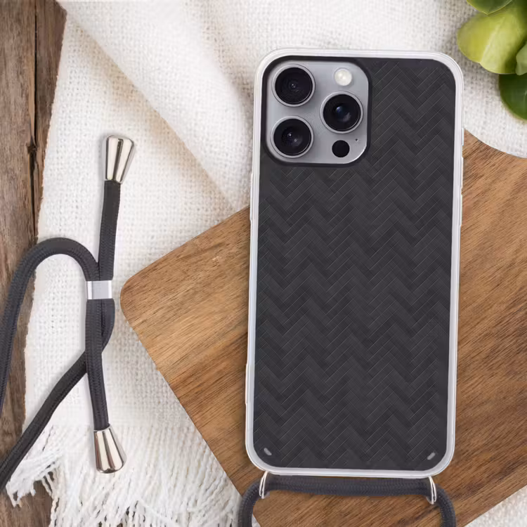 Visgraat - Wandtegel - Donkergrijs Hoesje iPhone 16 Pro Max met koord klein 804 -sfeer4