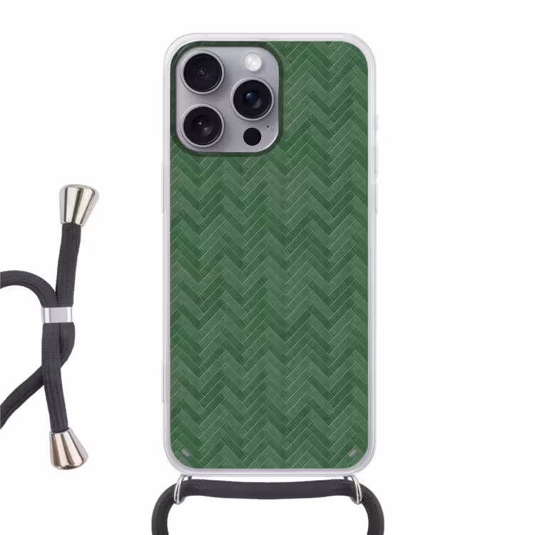 Visgraat - Wandtegel - Bosgroen Hoesje iPhone 16 Pro Max met koord klein 804 -3d