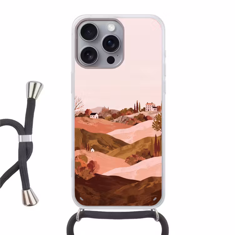Heuvellandschap - Grafisch - Terracotta Hoesje iPhone 16 Pro Max met koord klein -3d