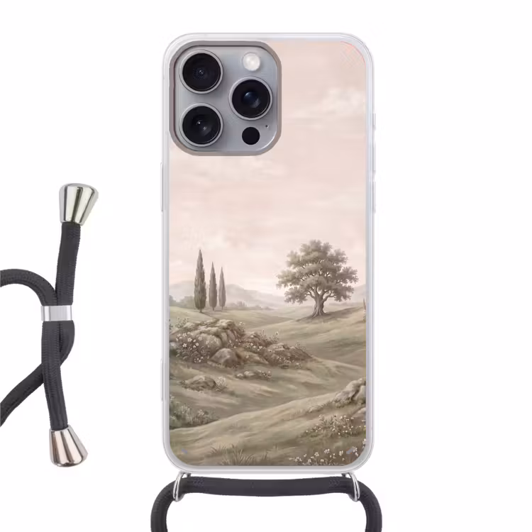 Heuvellandschap - Bomen - Natuur - Groen Hoesje iPhone 16 Pro Max met koord klein -3d