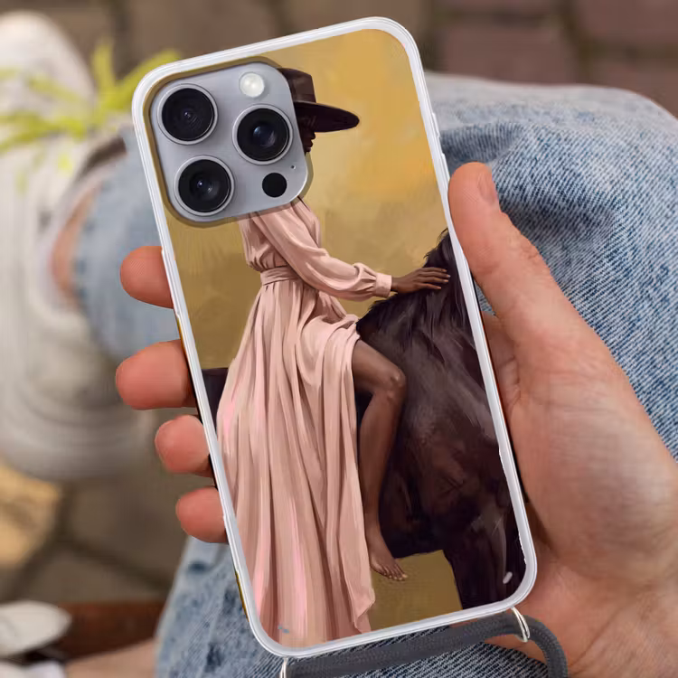 Paard - Klassiek - Oker Hoesje iPhone 16 Pro Max met koord klein -sfeer3