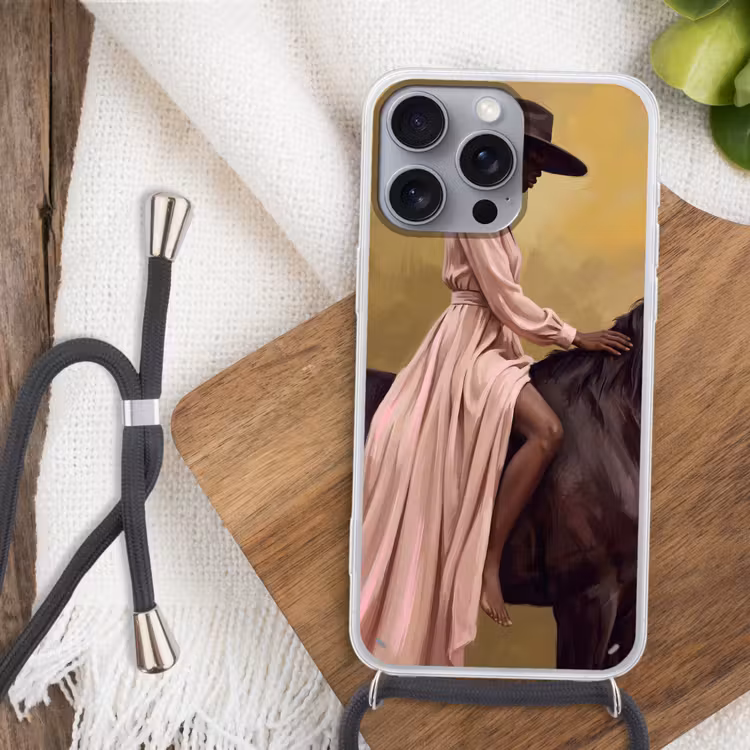 Paard - Klassiek - Oker Hoesje iPhone 16 Pro Max met koord klein -sfeer4
