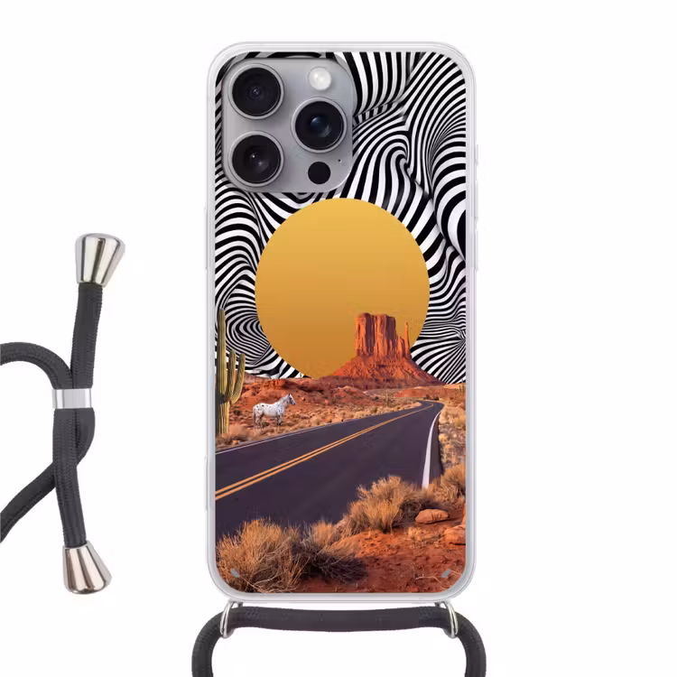 Phone case crossbody - Horse - Desert - Nature - Paard - Woestijn - Natuur Hoesje iPhone 16 Pro Max met koord klein