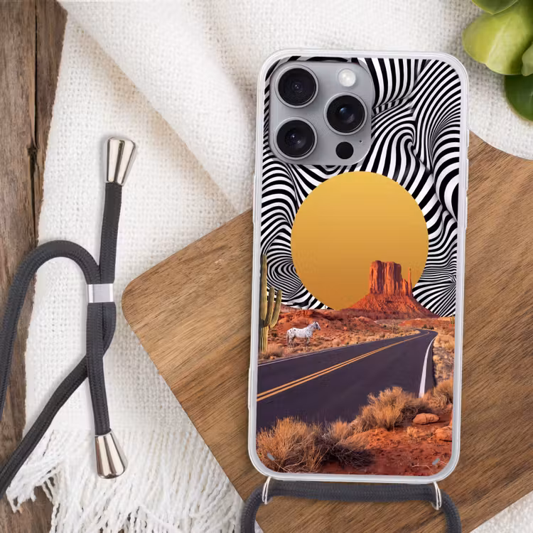 Phone case crossbody - Horse - Desert - Nature - Paard - Woestijn - Natuur Hoesje iPhone 16 Pro Max met koord klein