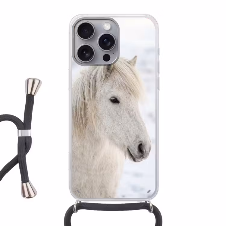 Paard - Kop - Winter - Dieren - Wit Hoesje iPhone 16 Pro Max met koord klein -3d