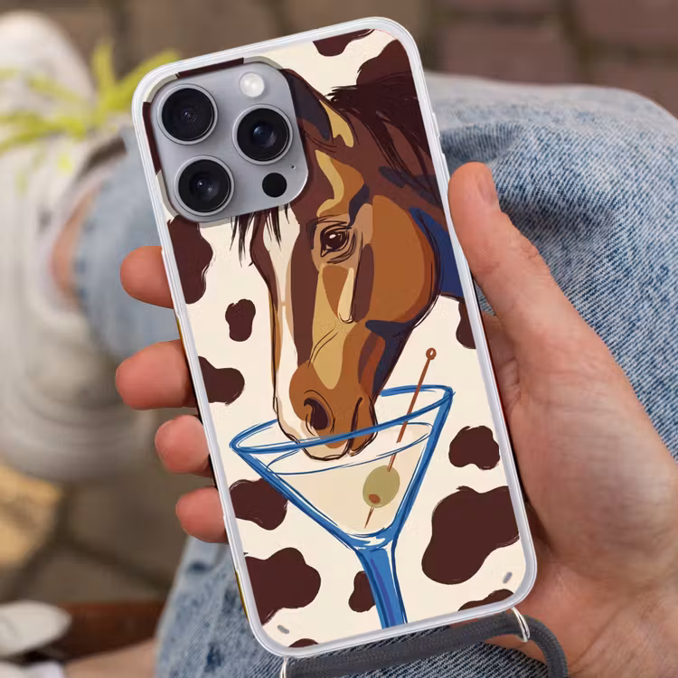Paard - Martini - Dieren - Abstract - Bruin Hoesje iPhone 16 Pro Max met koord klein -sfeer3